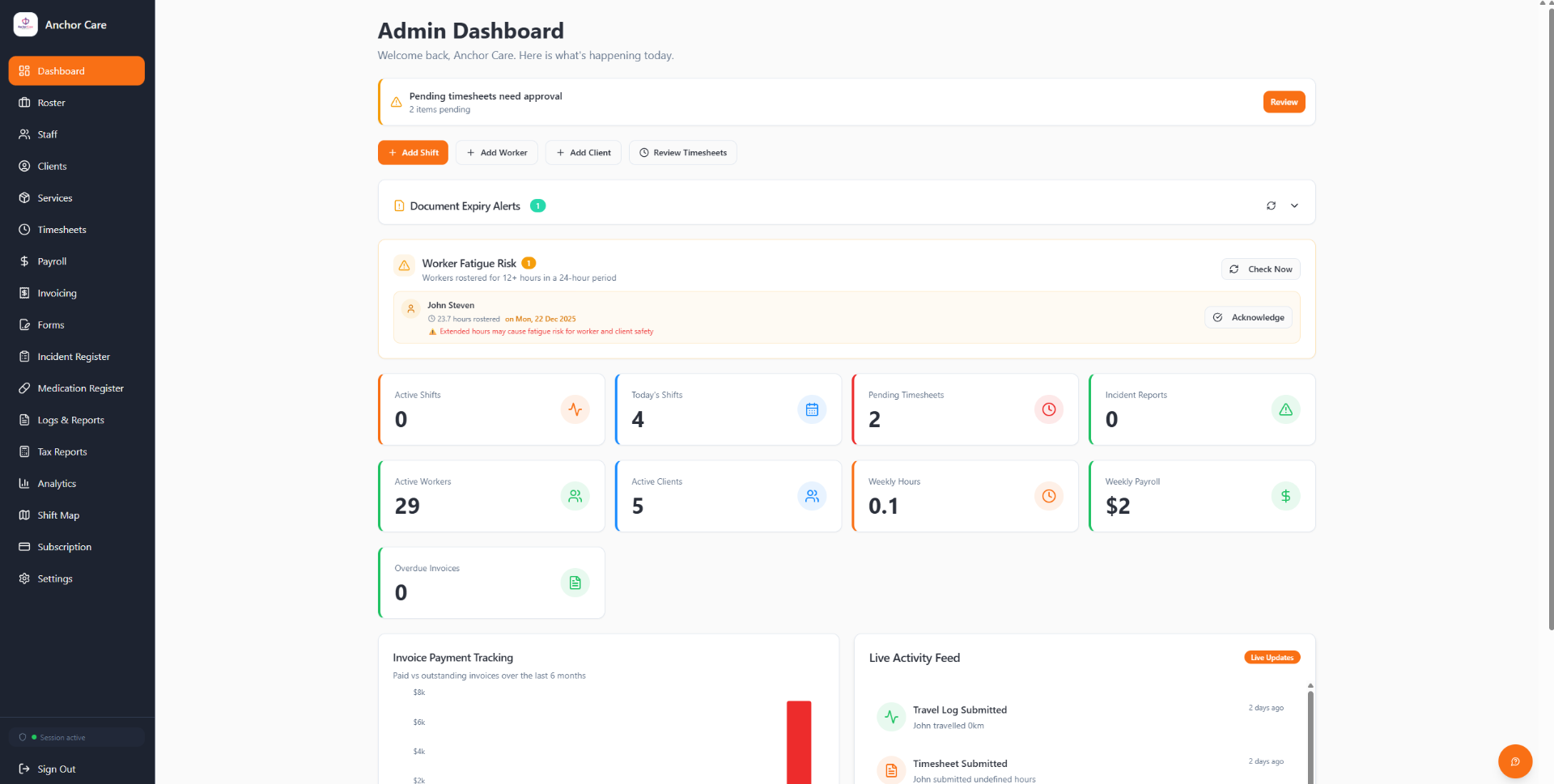 RosterRoo Admin Dashboard Preview